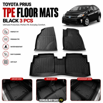 Toyota Prius TPE Floor Mats Black 3 Pcs 2013 - 2015