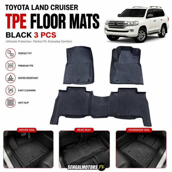 Toyota Land Cruiser TPE Floor Mats Black 3 Pcs 2007 - 2021