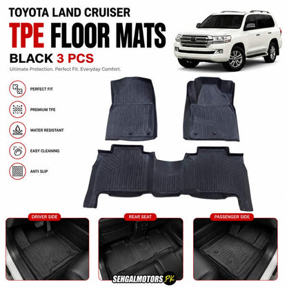 Toyota Land Cruiser TPE Floor Mats Black 3 Pcs 2007 - 2021