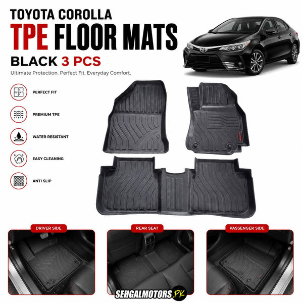 Toyota Corolla TPE Floor Mats Black 3 Pcs 2014 - 2026