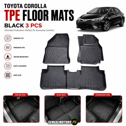 Toyota Corolla TPE Floor Mats Black 3 Pcs 2014 - 2026