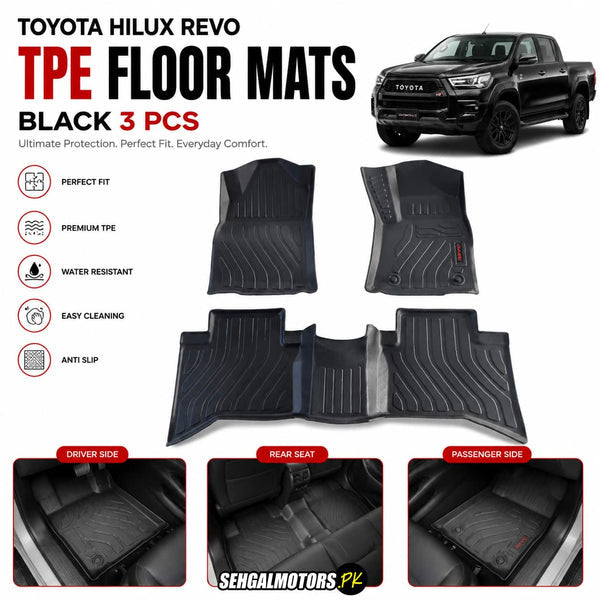 Toyota Hilux Revo/Rocco TPE Floor Mats Black 3 Pcs 2016 - 2026