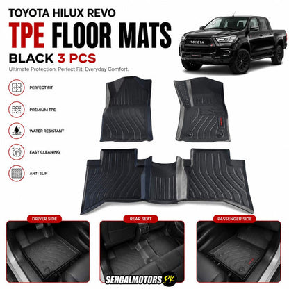 Toyota Hilux Revo/Rocco TPE Floor Mats Black 3 Pcs 2016 - 2026