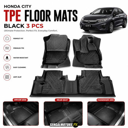 Honda City TPE Floor Mats Black 3 Pcs 2009 - 2020