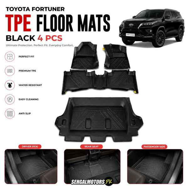 Toyota Fortuner TPE Floor Mats Black 4 Pcs 2016 - 2026
