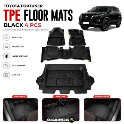 Toyota Fortuner TPE Floor Mats Black 4 Pcs 2016 - 2026
