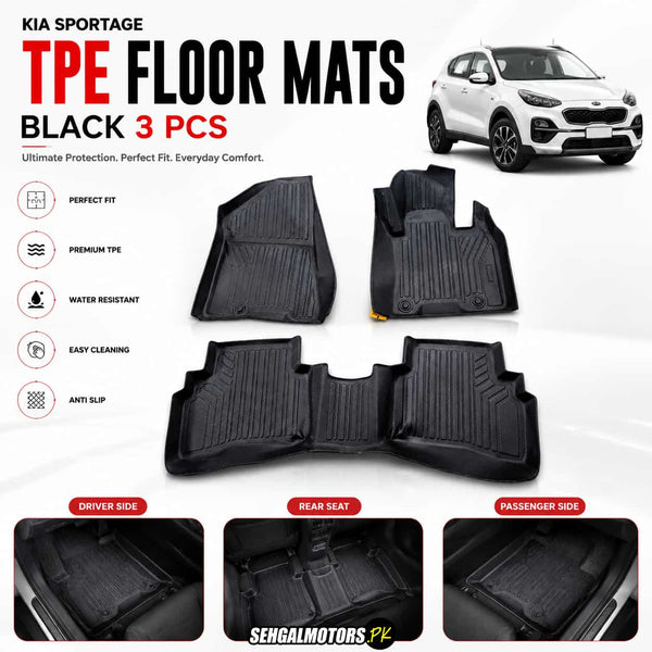 Kia Sportage TPE Floor Mats Black 3 Pcs 2019 - 2024
