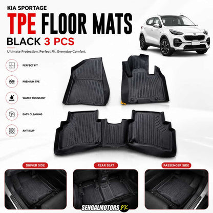 Kia Sportage TPE Floor Mats Black 3 Pcs 2019 - 2024