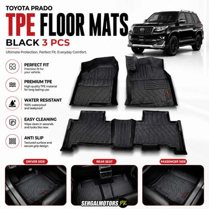 Toyota Prado TPE Floor Mats Black 3 Pcs 2009 - 2023