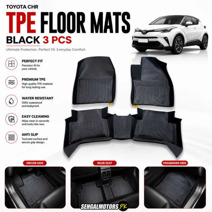 Toyota CHR TPE Floor Mats Black 3 Pcs 2016 - 2020