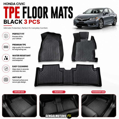 Honda Civic Reborn TPE Floor Mats Black 3 Pcs 2006 - 2011