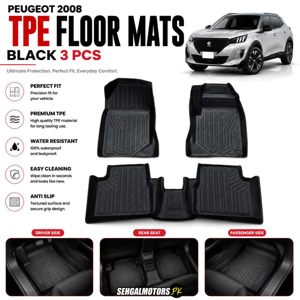 Peugeot 2008 TPE Floor Mats Black 3 Pcs 2022 - 2025