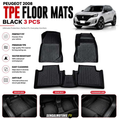 Peugeot 2008 TPE Floor Mats Black 3 Pcs 2022 - 2025