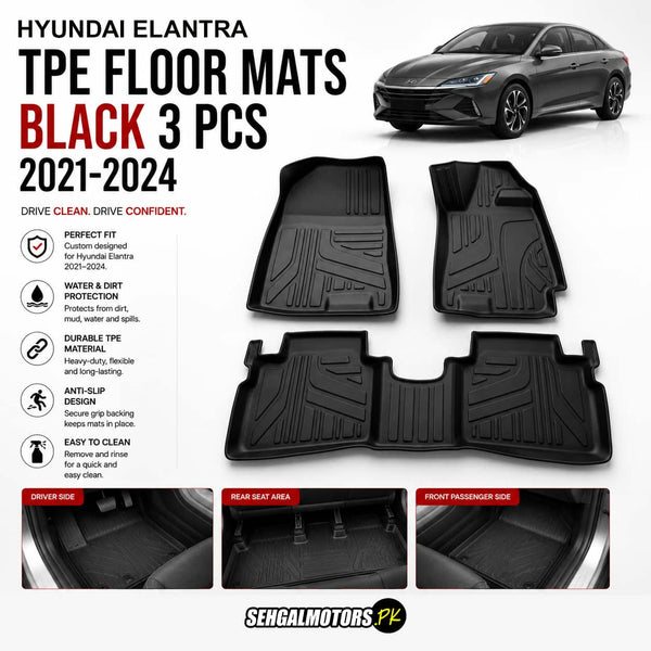 Hyundai Elantra TPE Floor Mats Black 3 Pcs 2025 - 2026