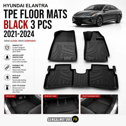 Hyundai Elantra TPE Floor Mats Black 3 Pcs 2025 - 2026