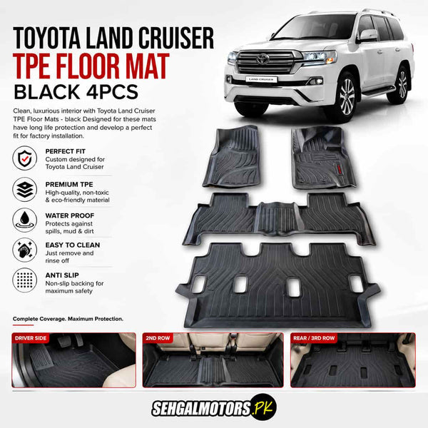 Toyota Land Cruiser TPE Floor Mats Black 4 Pcs 2007 - 2021