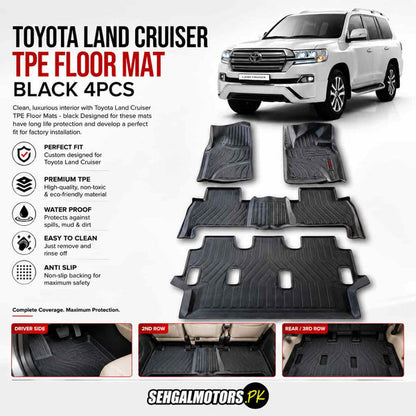Toyota Land Cruiser TPE Floor Mats Black 4 Pcs 2007 - 2021