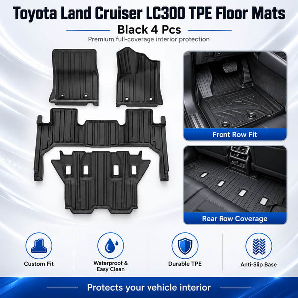 Toyota Land Cruiser  LC300 TPE Floor Mats Black 4 Pcs 2022 - 2026
