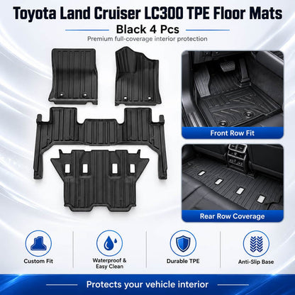 Toyota Land Cruiser  LC300 TPE Floor Mats Black 4 Pcs 2022 - 2026