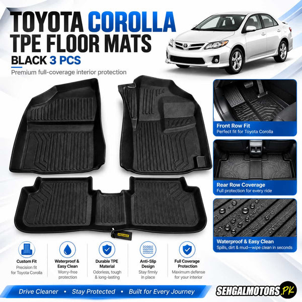 Toyota Corolla TPE Floor Mats Black 3 Pcs 2009 - 2013