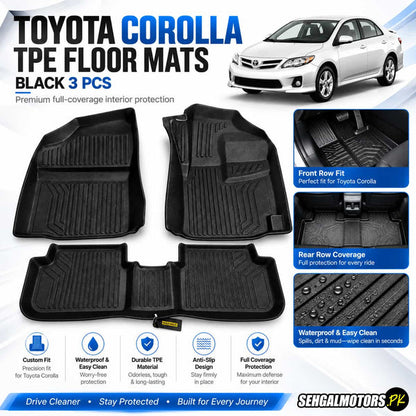 Toyota Corolla TPE Floor Mats Black 3 Pcs 2009 - 2013