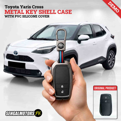Toyota Yaris Cross Metal Key Shell Case with PVC Silicone Cover 2021 - 2026 - 2 Buttons