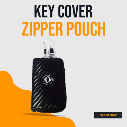 DFSK Zipper Carbon Fiber Leather Key Cover Pouch Black with Keychain - Ring