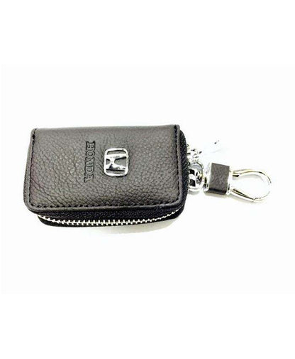 Honda Zipper Matte Leather Key Cover Pouch Black with Keychain Ring