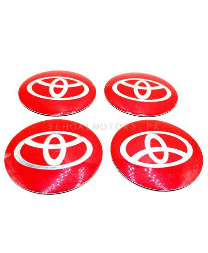 Toyota Wheel Cap Logo Red Center Hub Badge Sticker - 4 Pcs