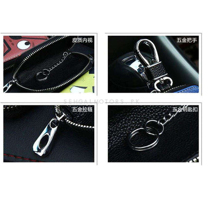 Batman Zipper Matte Leather Key Cover Pouch V2 with Keychain Ring