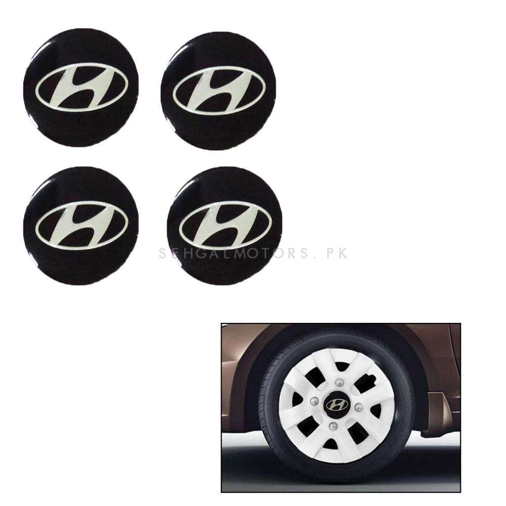Hyundai Wheel Cap Logo Black Color Center Hub Badge Sticker - 4 Pcs