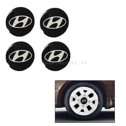 Hyundai Wheel Cap Logo Black Color Center Hub Badge Sticker - 4 Pcs