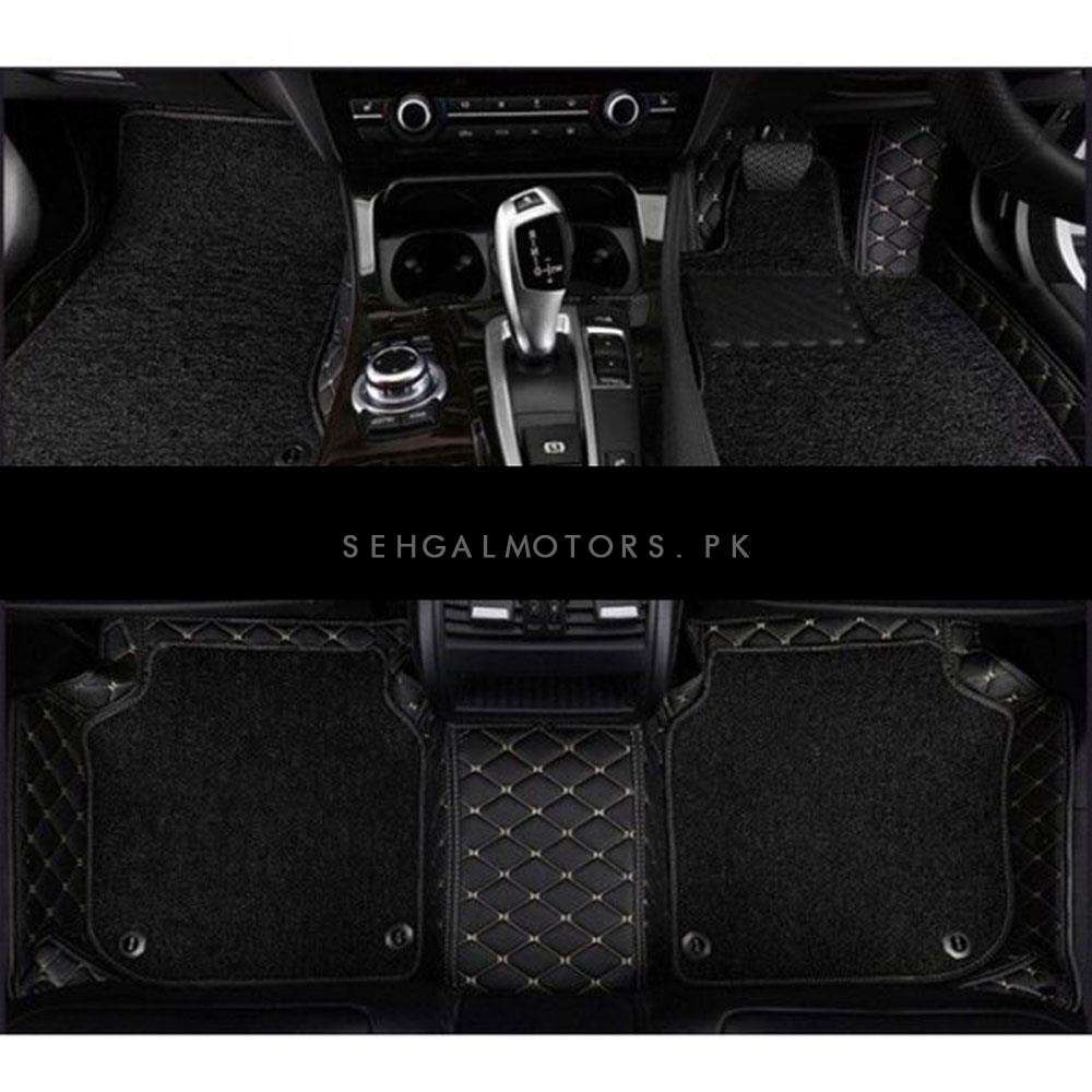 Toyota Fortuner 9D Floor Mats Mix Thread Black 4 Pcs 2016 - 2026 - With Black Grass