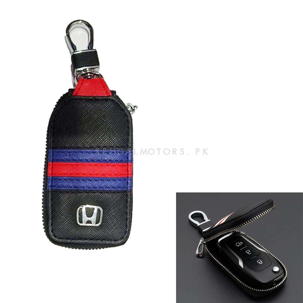 Honda Zipper Jeans Key Cover Pouch Black With Red Blue Strip Keychain - Ring