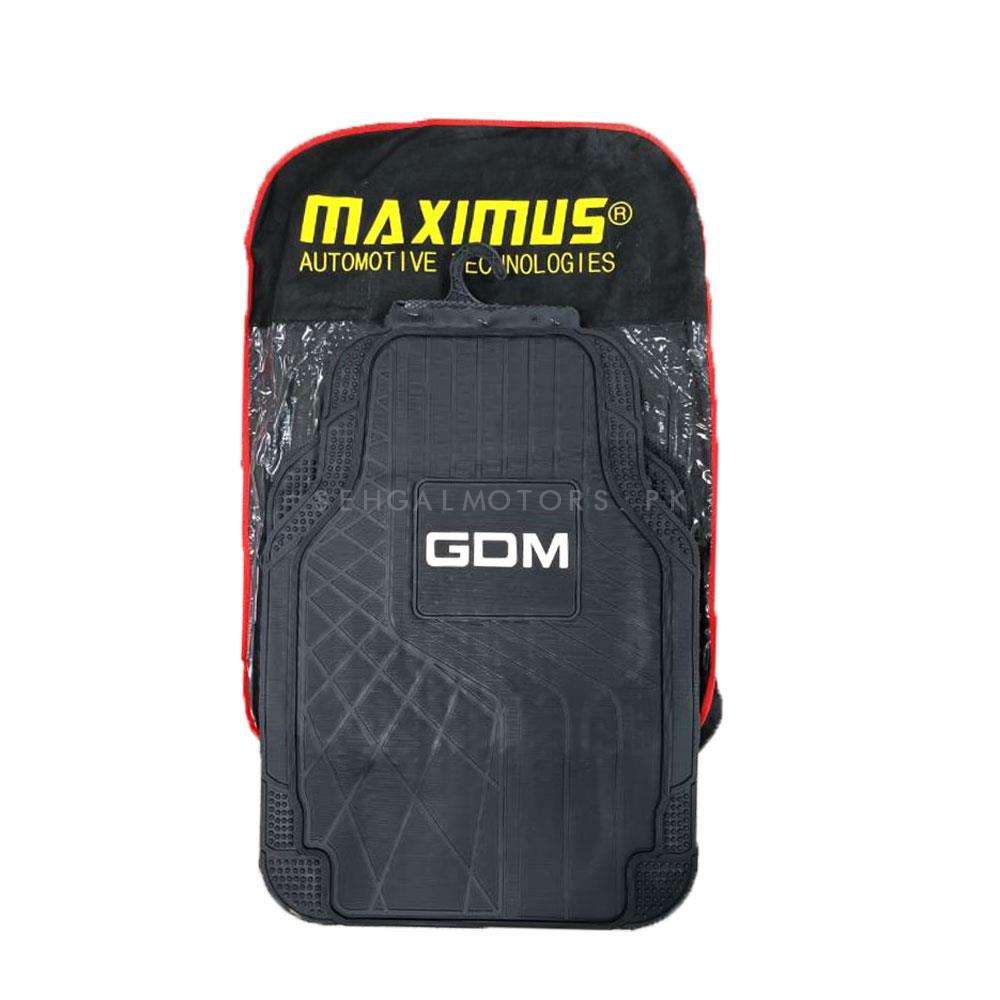 GDM Logo Universal PVC Rubber Floor Mat Black Mix Design 5 Pcs - Foot Mat For Car