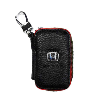 Honda Zipper Matte Leather Key Cover Pouch Black with Keychain Ring