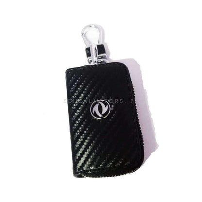 DFSK Zipper Carbon Fiber Leather Key Cover Pouch Black with Keychain - Ring