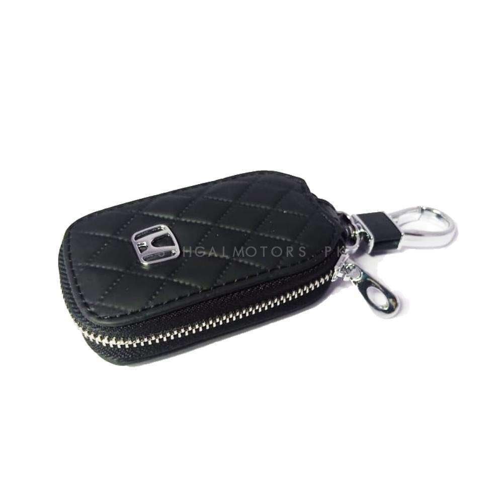 Honda Zipper 7D Style Key Cover Pouch Black With Keychain Ring