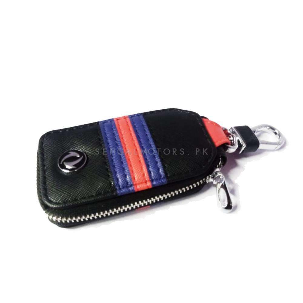DFSK Zipper Jeans Key Cover Pouch Black With Red Blue Strip Keychain - Ring