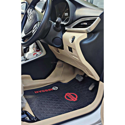 Nissan Universal PVC Rubber Floor Mat Black Red Mix Design - 5 Pcs - Foot Mat For Car