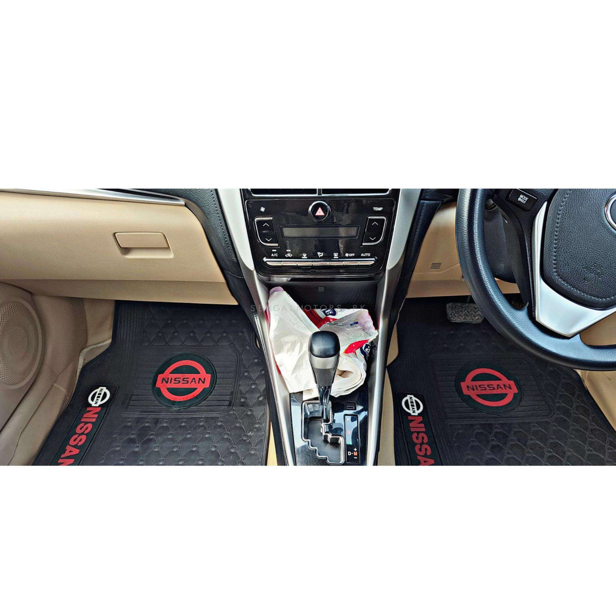 Nissan Universal PVC Rubber Floor Mat Black Red Mix Design - 5 Pcs - Foot Mat For Car