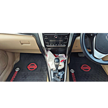 Nissan Universal PVC Rubber Floor Mat Black Red Mix Design - 5 Pcs - Foot Mat For Car