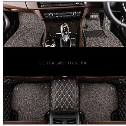 Toyota Fortuner 9D Floor Mats Mix Thread Grass 4PC 2016 - 2026 - Black With Grey