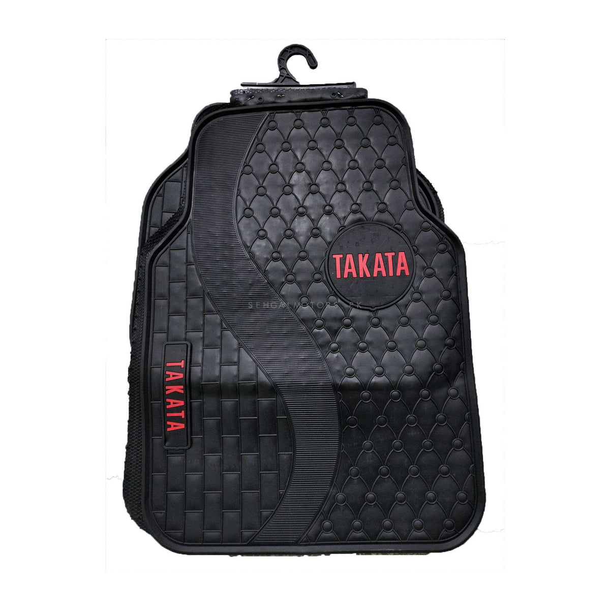 Takata Universal PVC Rubber Floor Mat Black And Red Design B - Mix Design 5 Pcs - Foot Mat For Car