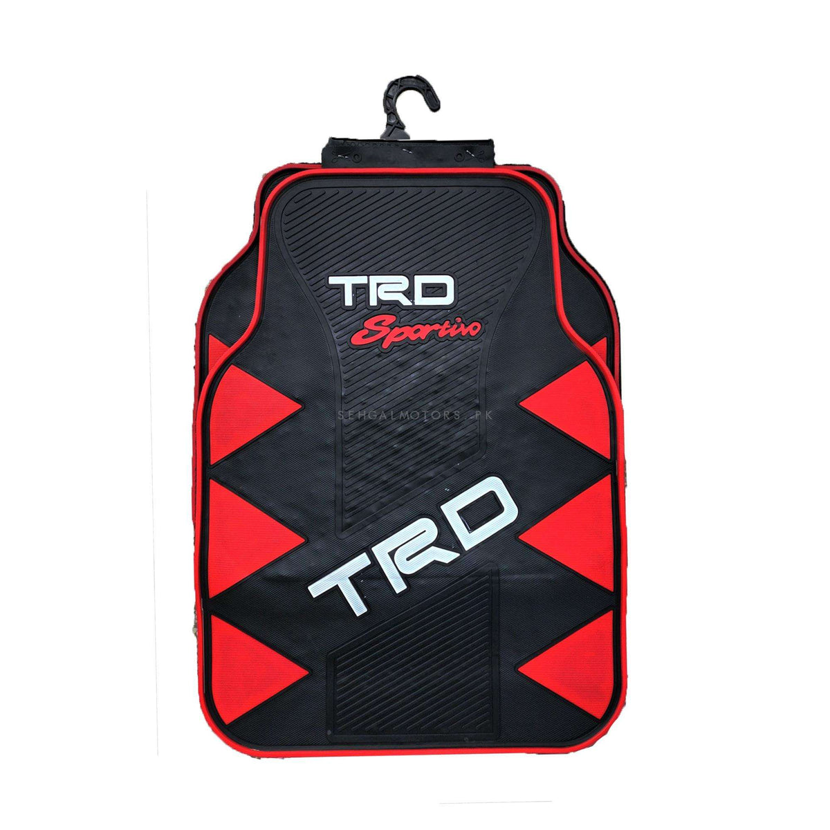 TRD Sportivo Universal PVC Rubber Floor Mat Black and Red - Mix Design 5 Pcs - Foot Mat For Car