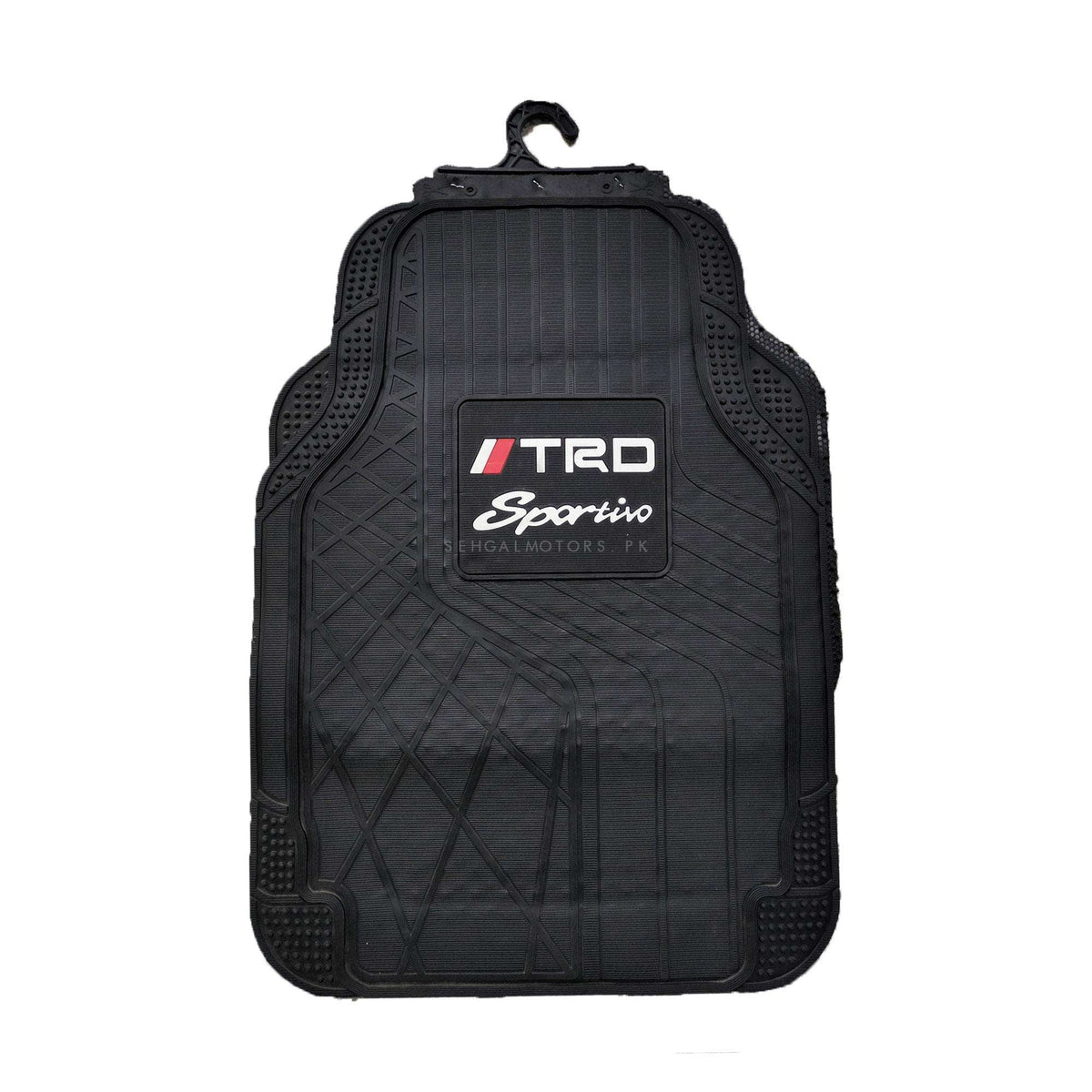 TRD Sportivo Universal PVC Rubber Floor Mat Black With White Logo - Mix Design 5 Pcs - Foot Mat For Car