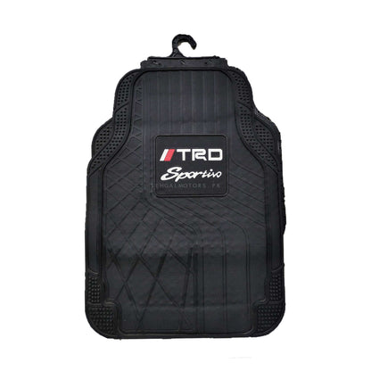 TRD Sportivo Universal PVC Rubber Floor Mat Black With White Logo - Mix Design 5 Pcs - Foot Mat For Car