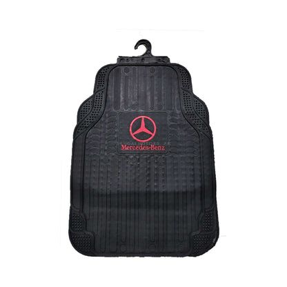 Mercedes Benz Universal PVC Rubber Floor Mat  5 Pcs - Black With Red Mix Design - Foot Mat For Car
