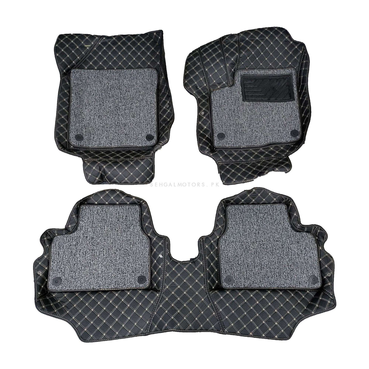Suzuki Alto 9D Floor Mats Mix Thread 3Pcs 2018 - 2026 - Black With Grey Grass