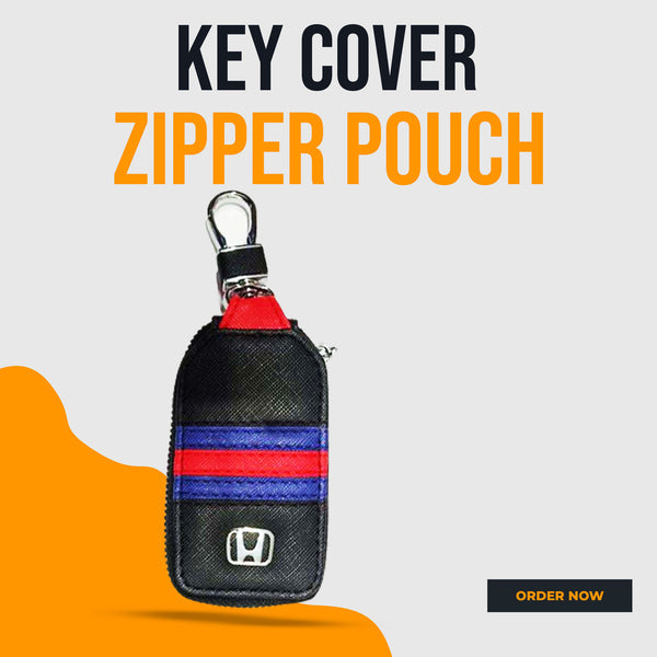 Honda Zipper Jeans Key Cover Pouch Black With Red Blue Strip Keychain - Ring
